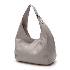 Michael Kors Fulton Pebbled Leather Pearl Grey Large Hobo Shoulder Bag